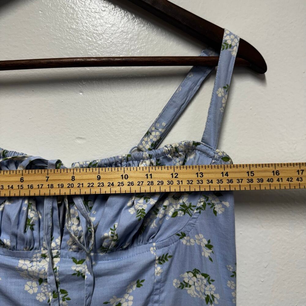 Sim & Sam Floral Maxi Empire Waist Dress M Blue Cotton Sundress Cottagecore Y2K - Picture 9 of 14